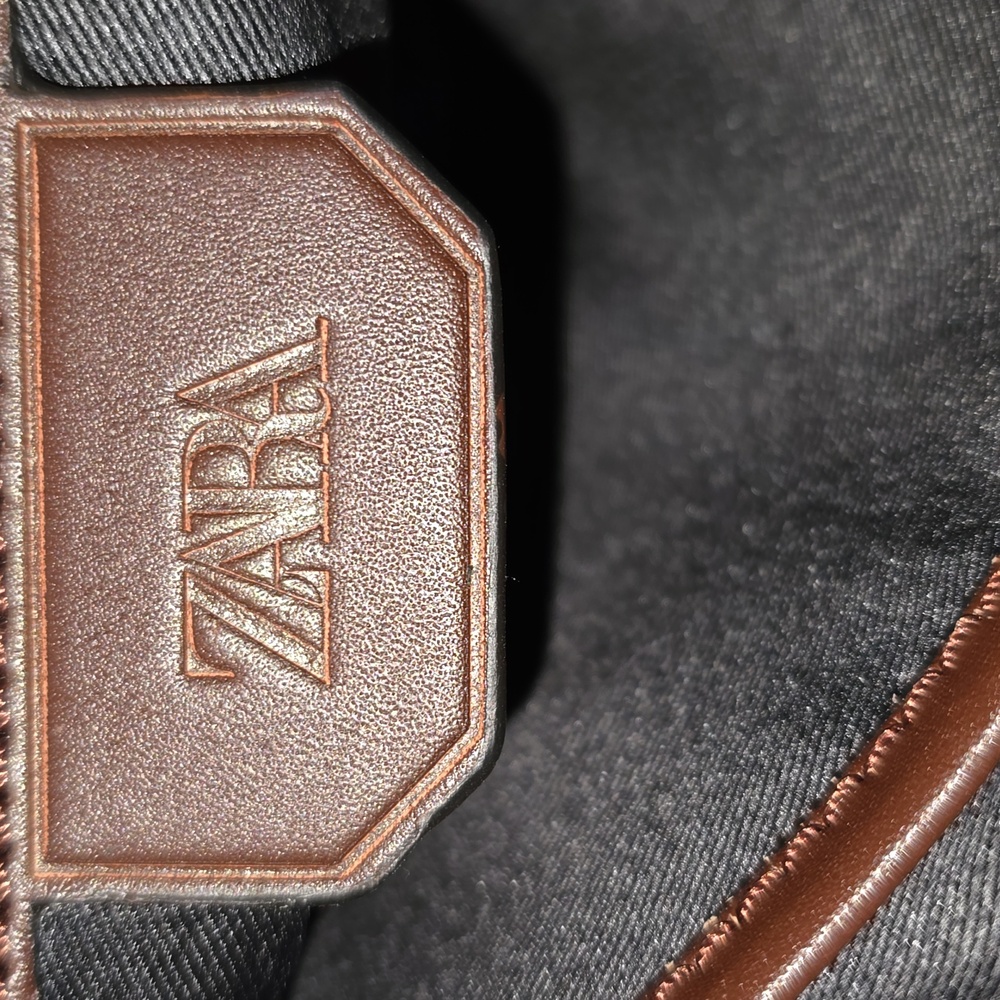ZARA Black Leather Unisex Tote Messenger Bag - Picture 8 of 14
